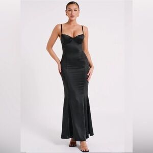 Meshki Black Satin Maxi Dress with Spaghetti Straps
